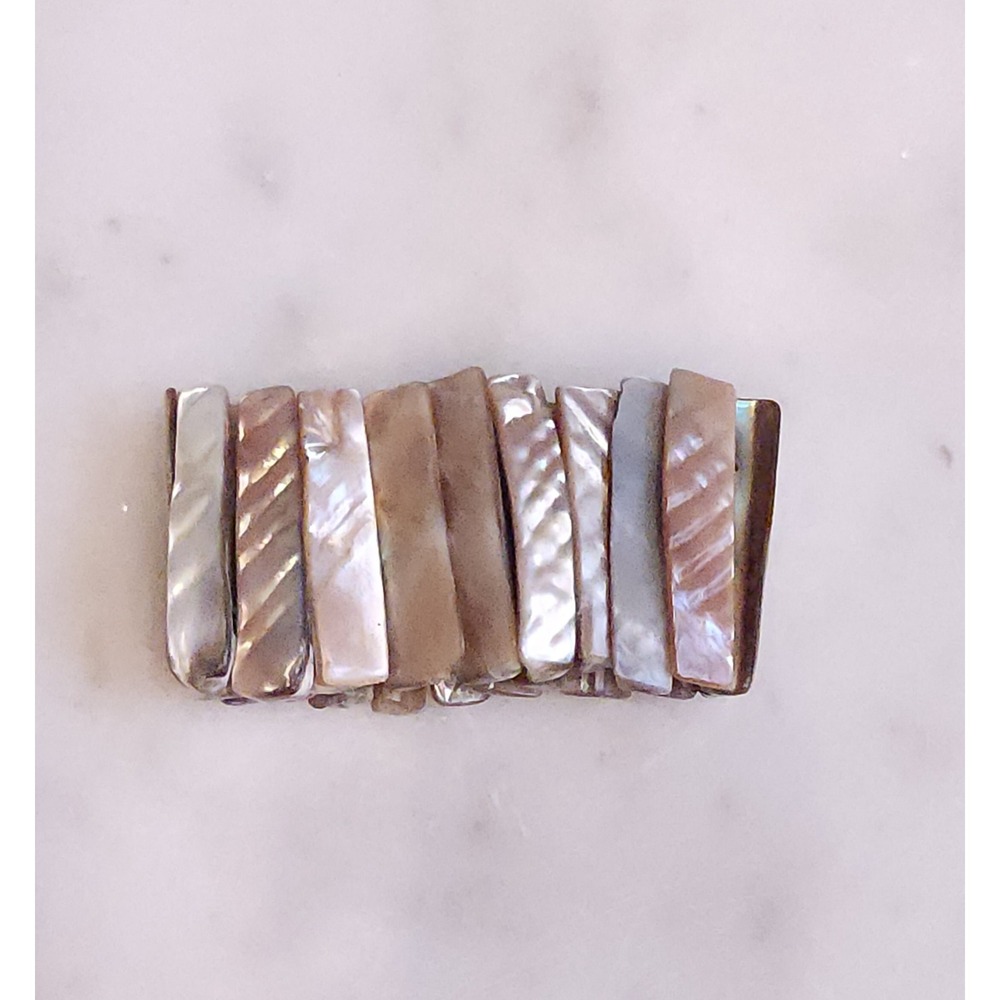 Mother of Pearl Shell Bracelet Wide Creamy Iridescent Stretch Natural Elegance
